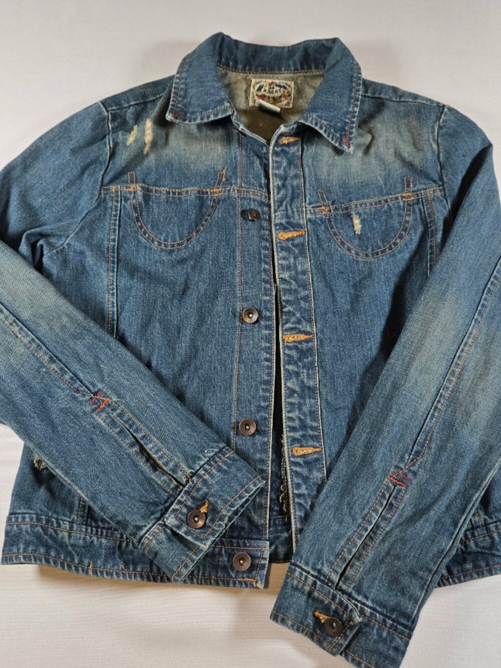 24 Karat Womens Denim Jacket Size M Distressed Blue Western Y2K Jean Trucker